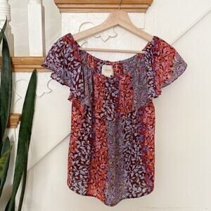 ANthro maeve floral pattern ruffle blouse sz XS